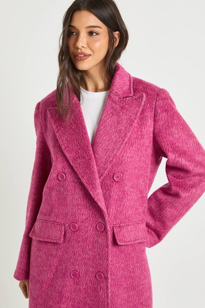boohoo Dames Getextureerde dubbelrij-wolkijk jas | Roze | Maat: 36