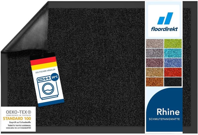 FLOORDIREKT Deurmat - Droogloopmat - Schoonloopmat - Rhine - Zwart - 200 x 400 cm
