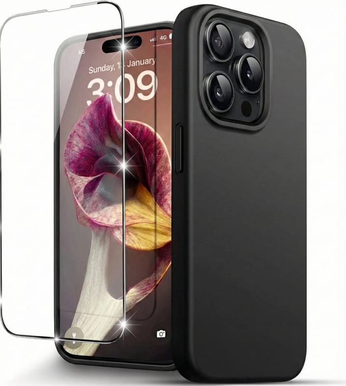 Hoesje Geschikt voor iPhone 14 Pro Telefoonhoesje Zwart Case Met Screenprotector