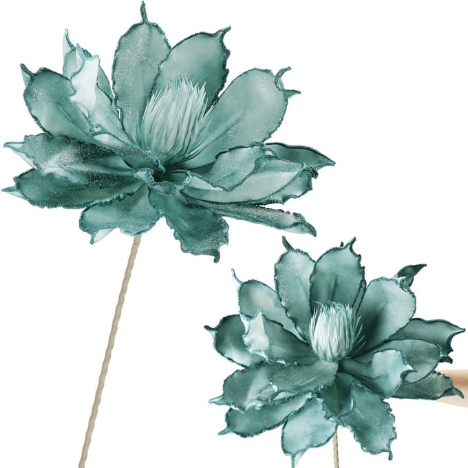 Springos Kunstbloem - Kunstlotus - Kunststof - Turquoise- Glitters