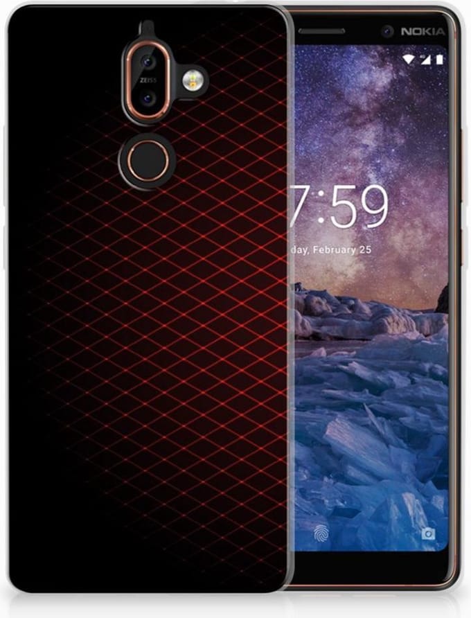 Nokia 7 Plus TPU bumper Geruit Rood