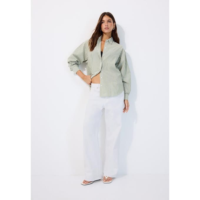 Stradivarius Verstelbare regular fit popeline blouse  Kaki S