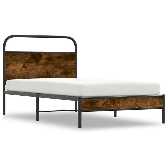 vidaXL - Bedframe - zonder - matras - bewerkt - hout - gerookt - eiken - 90x200 - cm