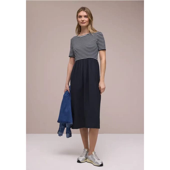 Midi-jurk met structuurmix