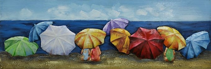 Schilderij - Metaalschilderij - Gekleurde parasols - 150 x 60 cm
