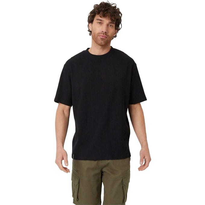 Threadbare Effen geribbeld T-shirt voor heren met normale pasvorm (Zwart)