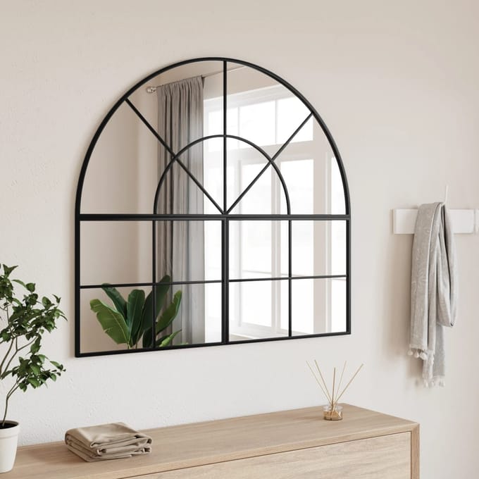 vidaXL - Wandspiegel - boog - 100x90 - cm - ijzer - zwart