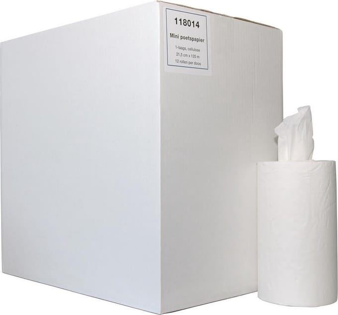 Mini rol Cellulose 1-laags 12 x 120 meter zonder koker