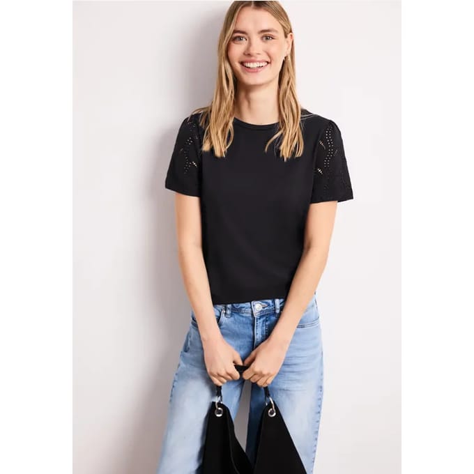 Shirt met ronde hals en kanten mouwen