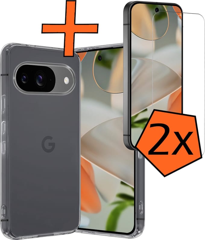 Hoes - Met 2x Screenprotector - Geschikt voor Google Pixel 9 - Sterk & Shockproof - Back Cover - Siliconen Case - Telefoon Hoes - Transparant