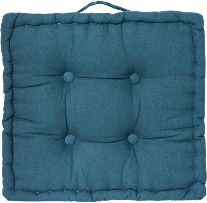 Atmosphera Vloerkussen Square - blauw - katoen - 38,5 x 38,5 x 8 cm - vierkant - Extra dik - matraskussen/zitkussen