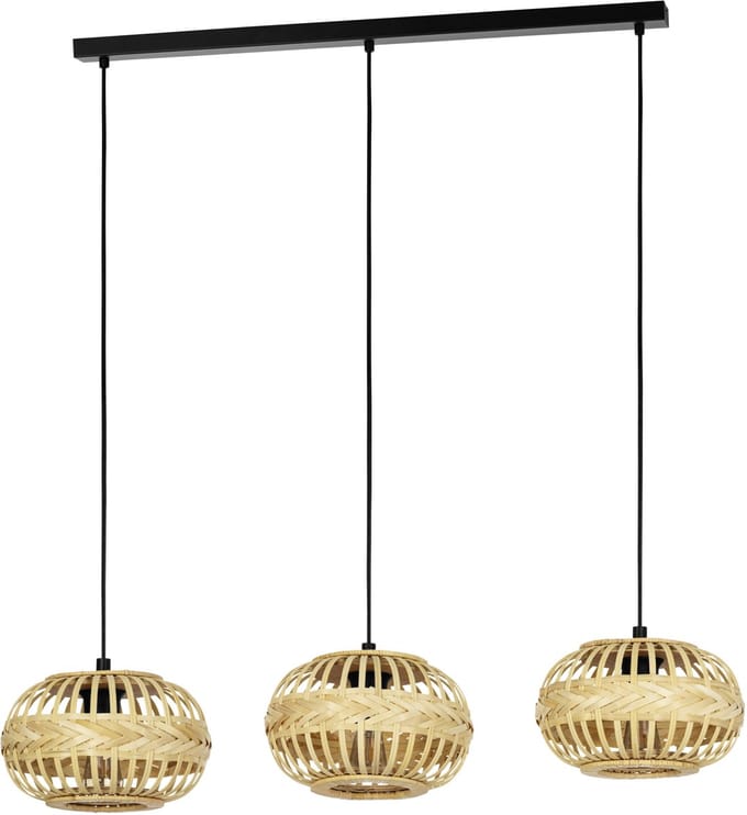 EGLO Amsfield 1 Hanglamp - E27 - 96 cm - Zwart|Hout