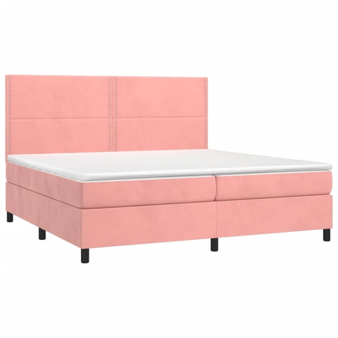 vidaXL - Boxspring - met - matras - en - LED - fluweel - roze - 200x200 - cm