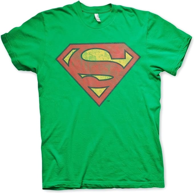 DC Comics Superman Heren Tshirt -S- Washed Shield Groen