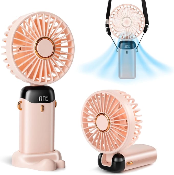 Handventilator – Oplaadbaar & Draagbaar – 5 Snelheden – USB-C – Tafelventilator & Handventilator – Stil & Krachtig – Roze