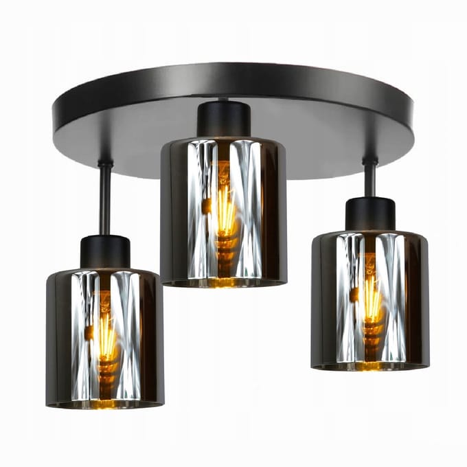 Zwarte Loft Plafondlamp 3x E27 Glas LED