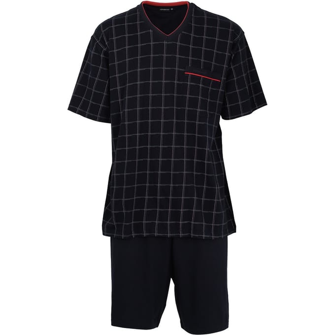 Gotzburg heren shortama - blauw met rood en wit geruit