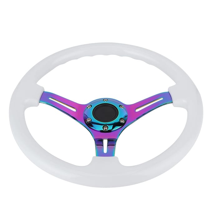 14 inch 6?Gat Race Stuurwiel Kleurrijke Spaak ABS Drifting Wiel Universeel voor Auto white