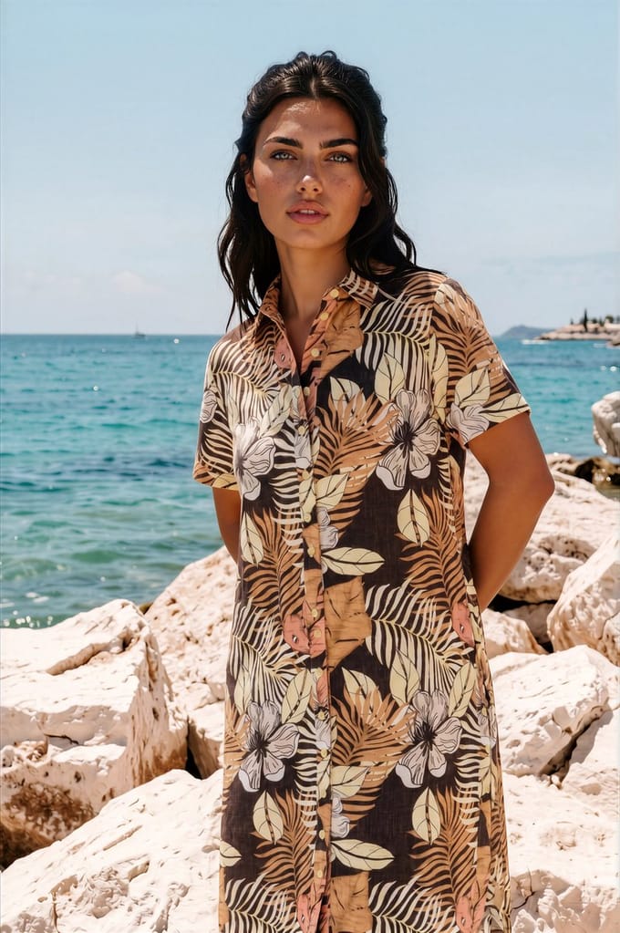 MI PIACE - Travel Jurk Botanical Print Espresso 202079 - Maat : L