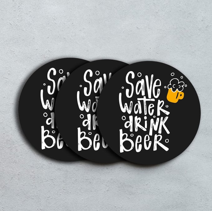 GR onderzetters voor glazen - Drink Beer - Save Water - Vinyl - 6st