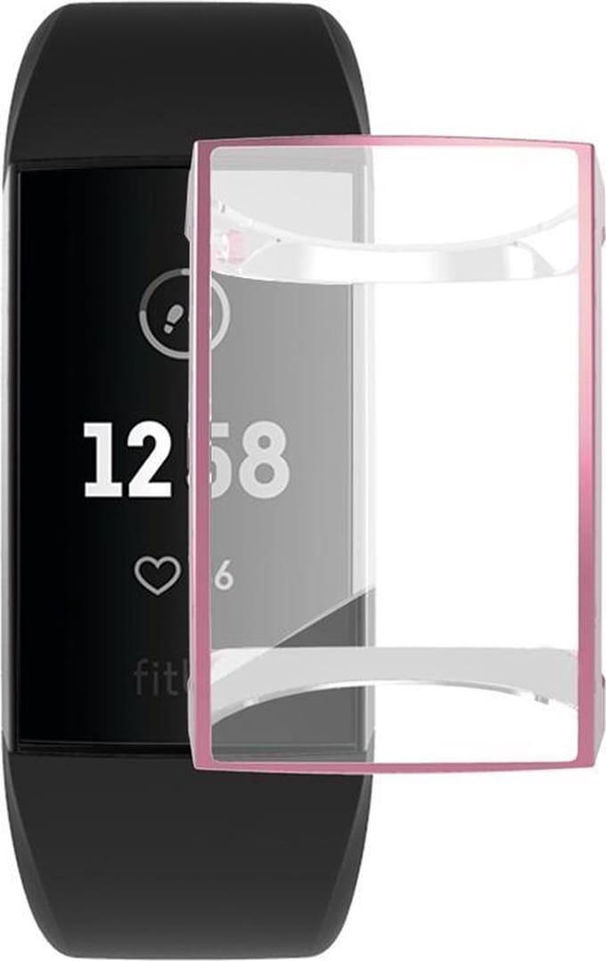 By Qubix - Geschikt voor Fitbit Charge 3 - Fitbit Charge 4 Case (volledig beschermd) - Roze