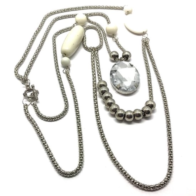 Behave ketting - lange double layer ketting - zilverkleur wit - 60 cm