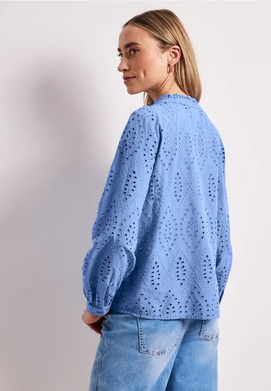 Blouse met gespleten hals en Shiffley-patroon