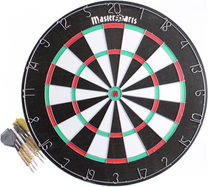 Masterdarts Dartboard - O45 Cm - Double Sided - Wood - With 6 Darts