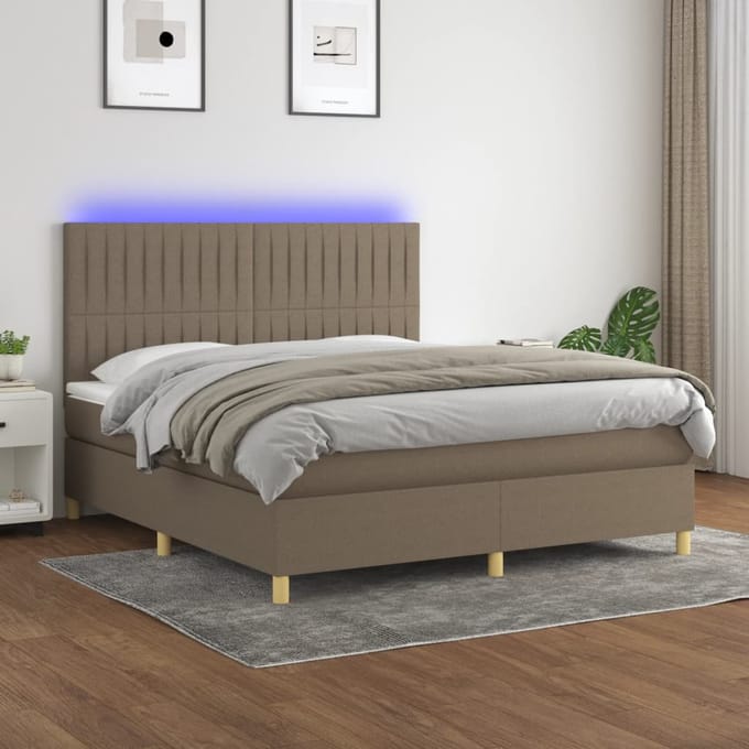 vidaXL - Boxspring - met - matras - en - LED - stof - taupe - 160x200 - cm