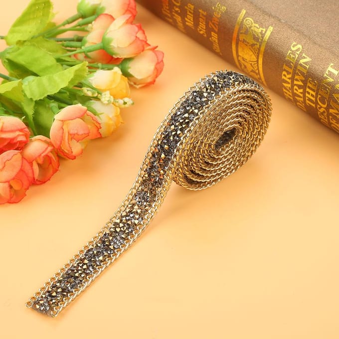 1 mètre Ruban Strass Double Pointe Largeur 20 mm Maille Diamant Rouleau d'Emballage (Or) orange