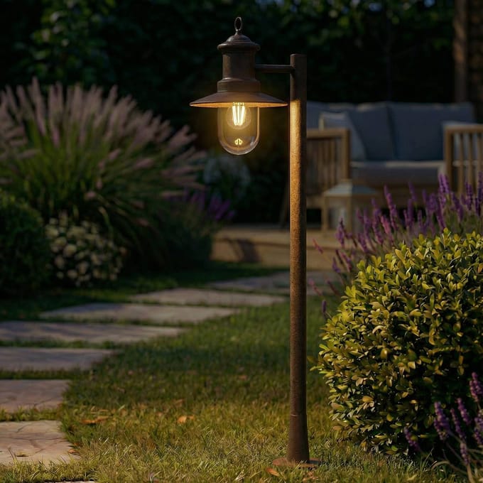 Lindby - Tuinpad verlichting - 1licht - Staal, glas - H: 110 cm - E27 - roestkleurig
