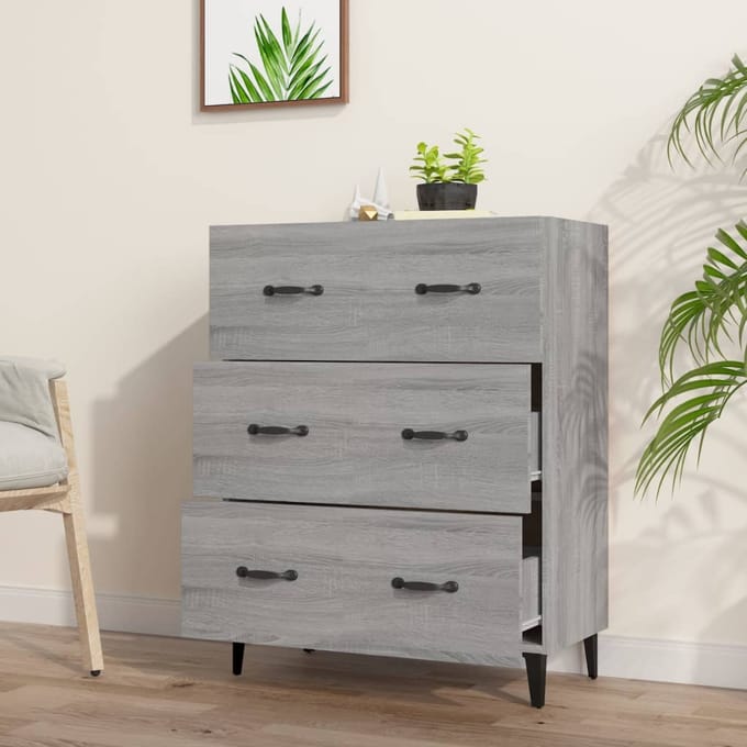vidaXL - Dressoir - 69,5x34x90 - cm - bewerkt - hout - grijs - sonoma - eikenkleurig
