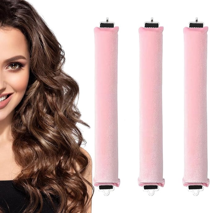 3 Pack Heat Free Night Curlers for Long and Medium Hair - Large Soft Velvet Flexi Curlers