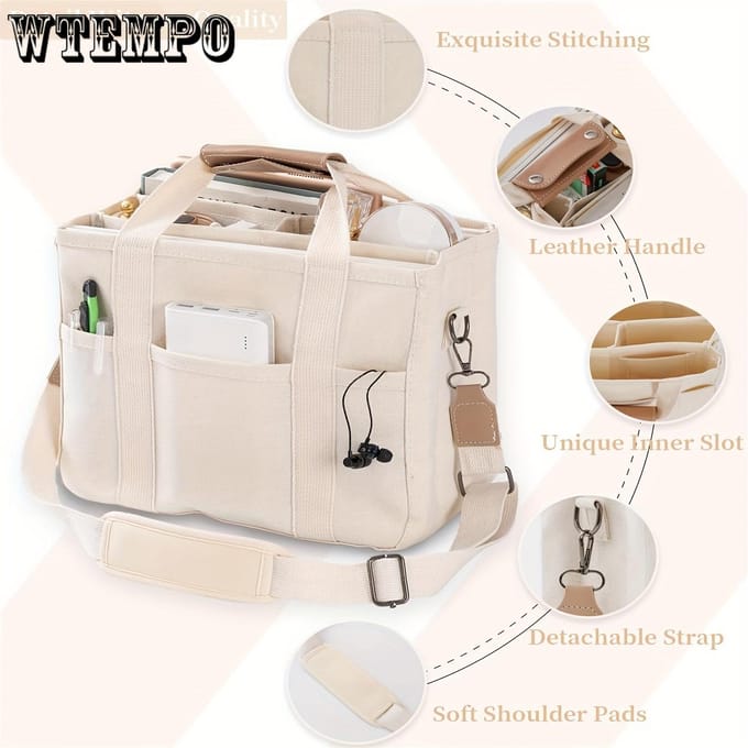 Bandoulière Réglable Toile Sac Bandoulière Avec Fermeture Éclair Parfait Pour Une Utilisation Quotidienne blanc