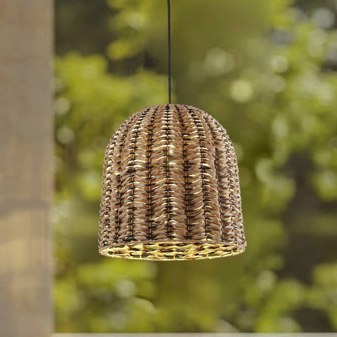 Lindby - Hanglampen buiten - 1licht - Plastic, metaal - H: 35 cm - E27 - licht hout, zwart