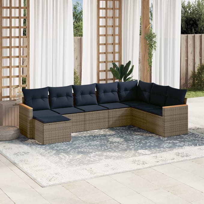 vidaXL - 8-delige - tuinbankset - met - kussens, - grijs - polyrotan