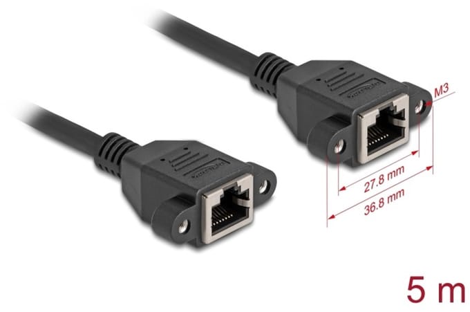 Delock Network Extension Cable S/FTP RJ45 jack to RJ45 jack Cat.6A flat design 5 m black