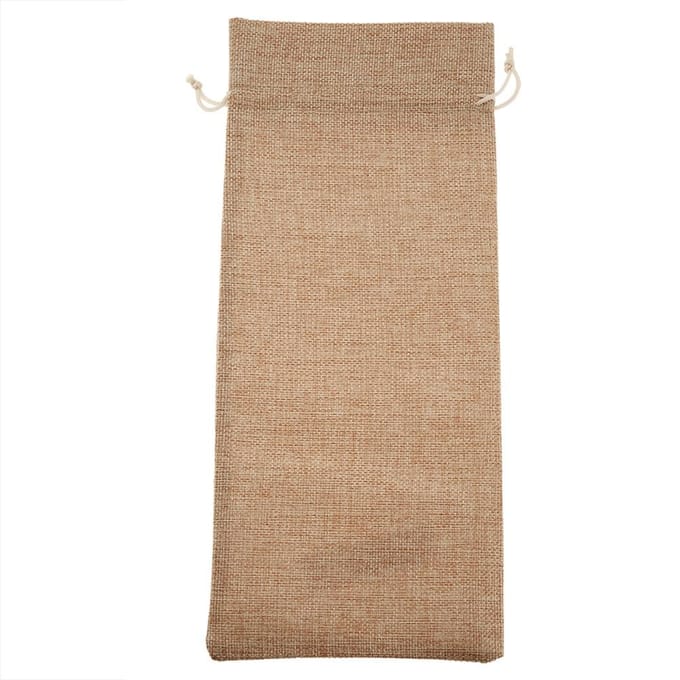12 stuks Eenvoudige Linnen Stoffen Wijnzak met Trekkoord Champagne Decoratieve Hoes (Diep Linnen) beige