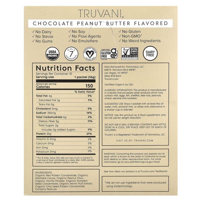 Plantaardig Eiwit, Chocolade Pindakaas, 10 Zakjes, 36G (1.27Oz) Elk