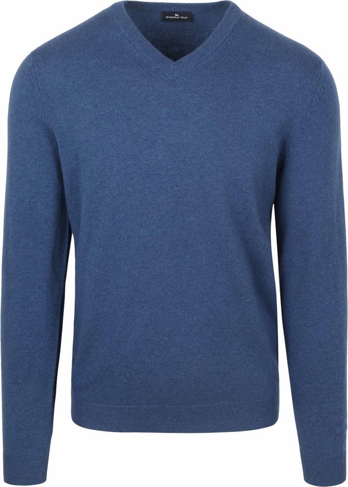 Steppin' Out Pullover V-hals Merinowol Mid Blauw - Maat M - Heren - Pullovers
