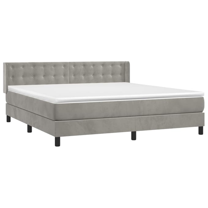 vidaXL - Boxspring - met - matras - fluweel - lichtgrijs - 160x200 - cm