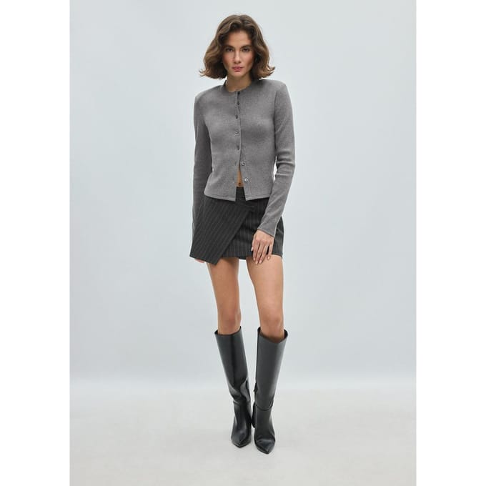 Stradivarius Gebreid vest met schoudervullingen  Donkergrijs S