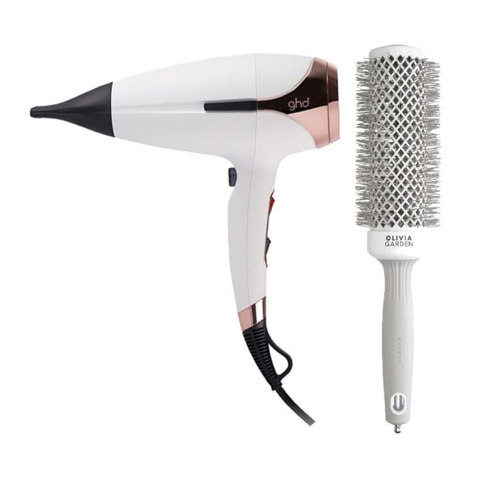 ghd Helios Föhn White + Olivia Garden Expert Blowout Speed Wavy White/Grey 45mm