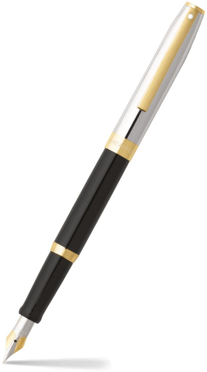 Sheaffer vulpen - Sagaris E9475 - F - Glossy black chrome cap gold trims