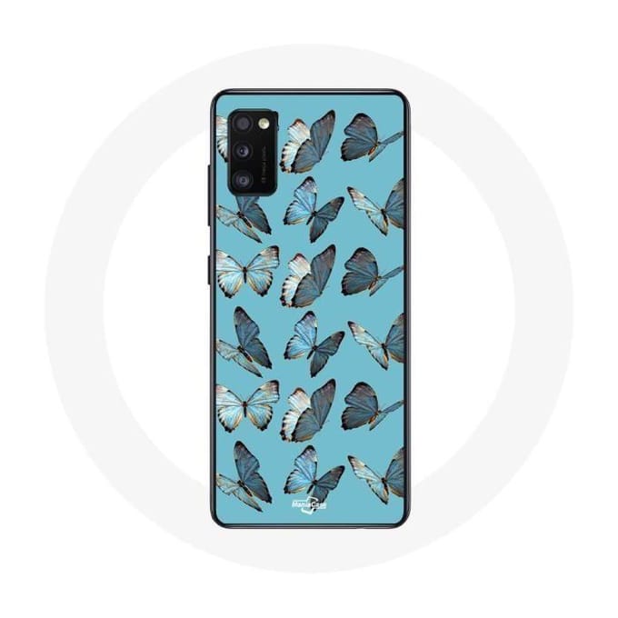 Coque - Samsung - Galaxy A41 - Papillons - Souple - Synthétique bleu