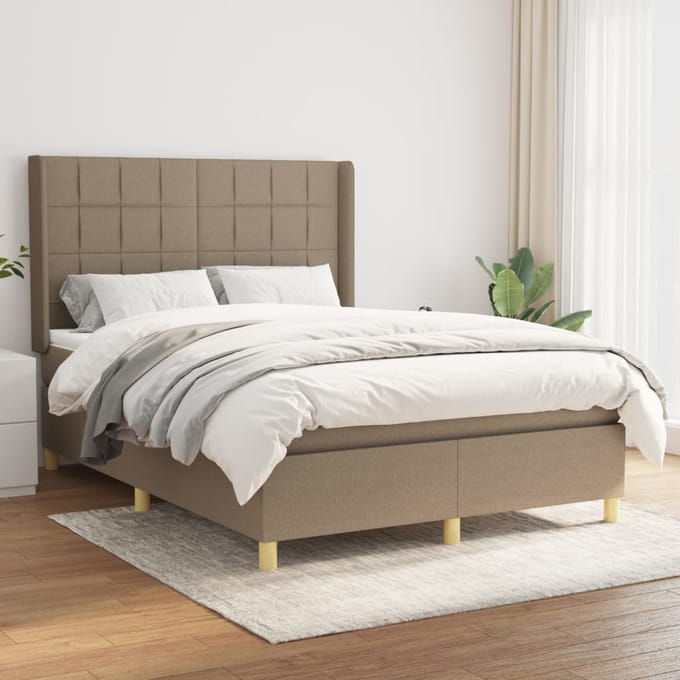 vidaXL - Boxspring - met - matras - stof - taupe - 140x190 - cm