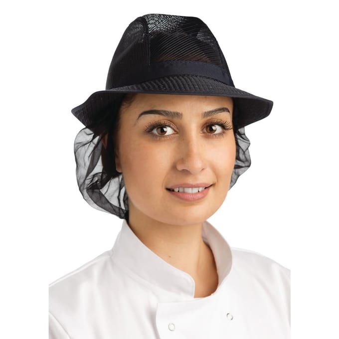Whites hoed blauw met haarnet (maat M)