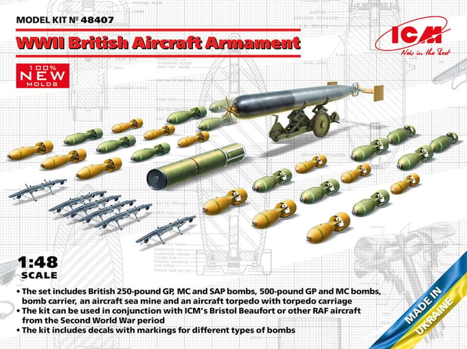 ICM Modelbouwpakket Militaire voertuigen - 48407 WWII British Aircraft Armament Plastic - 1:48 - Modelbouw