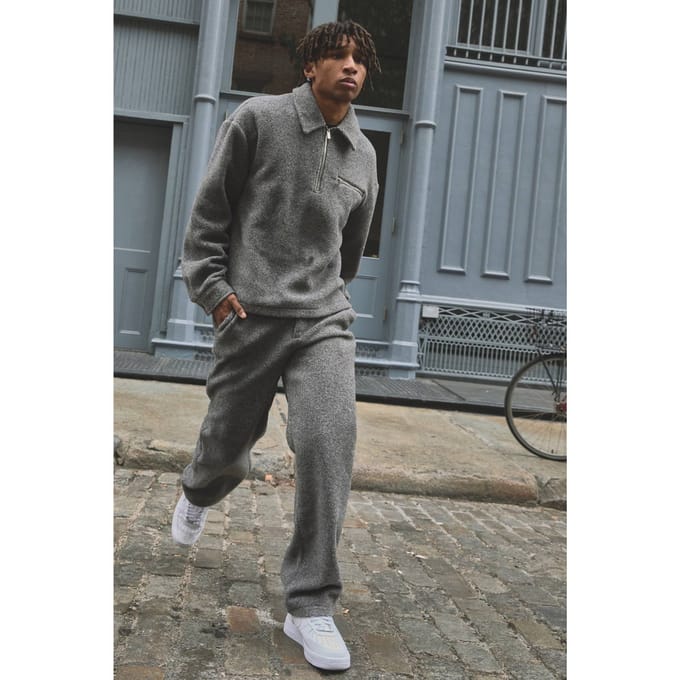 Relaxed Fit Boucle Elasticated Waist Trouser | Grey | Size Small