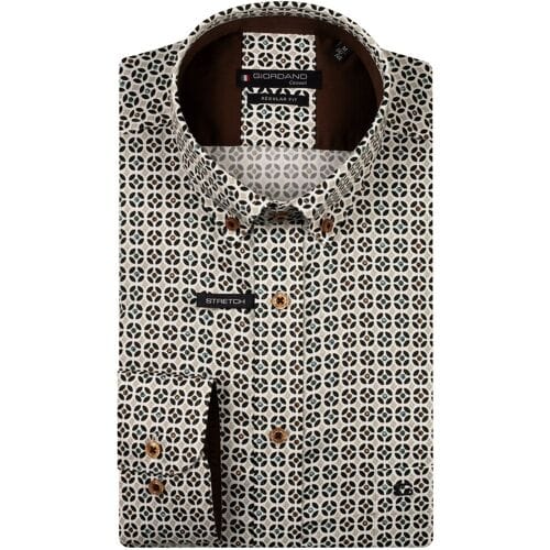 Giordano Overhemd Ivy Fantasy Graphic Pattern Satin Stretch Button-Down Groen-Multi / male